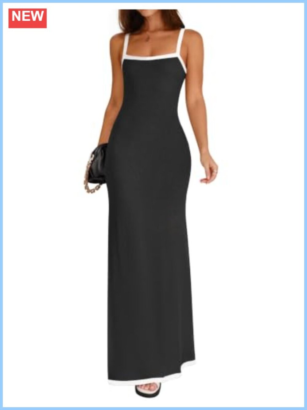 Spaghetti Strap Square Neck Backless Bodycon Slit Maxi Dress